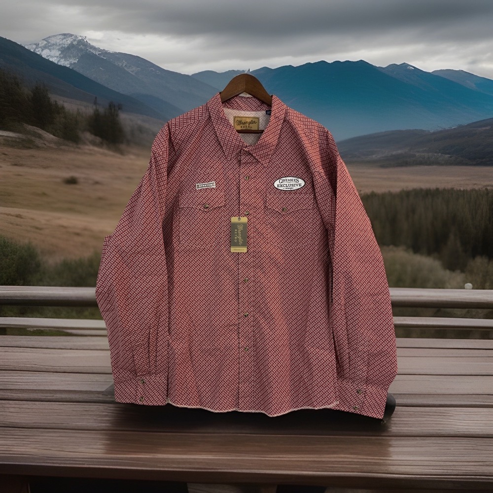 NWT Wrangler Retro Cat Eye Pearl Snap Mens 4X LS Stretch 2 Pockets, Red/white